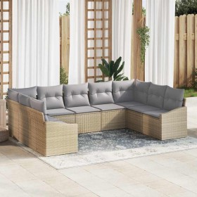 Conjunto de sofá de jardín 9 pcs Beige Poliratán