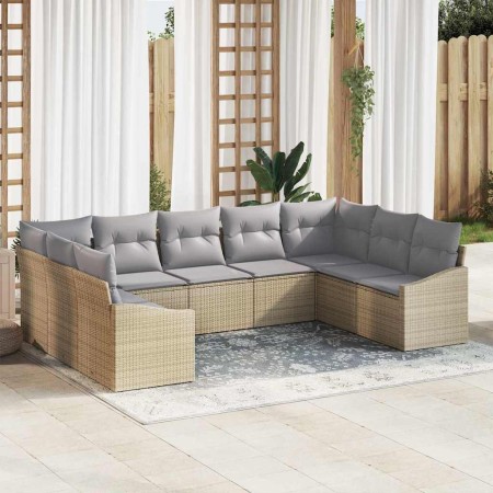 Conjunto de sofá de jardín 9 pcs Beige Poliratán