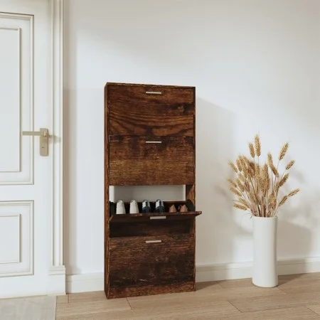 Mueble zapatero madera contrachapada roble ahumado 59x17x150 cm by vidaXL, Shoe racks and shoe organizers - Ref: Foro24-34252...