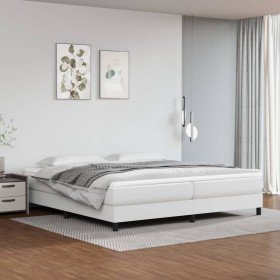 Cama box spring con colchón cuero sintético blanco 200x200 cm Cama box spring con colchón cuero sintético blanco 200x200 cm
