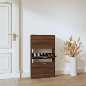 Mueble zapatero madera contrachapada marrón roble 59x17x108 cm