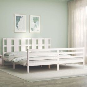 Estructura de cama con cabecero madera maciza blanco 200x200 cm