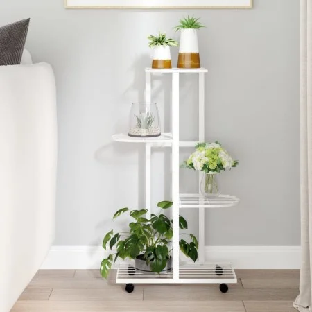 Blumenständer 4 Höhen und Rollen weißes Eisen 44x23x80cm von vidaXL, Topfständer - Ref: Foro24-343116, Preis: 39,14 €, Rabatt: %