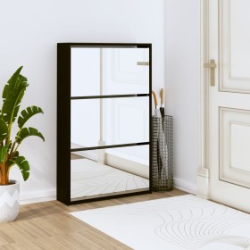 Mueble zapatero con espejo 3 niveles negro 63x17x102,5 cm