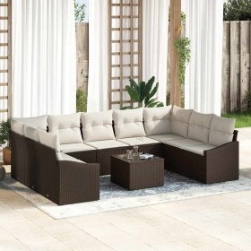 Conjunto de sofá de jardín 10 pcs Marrón Poliratán