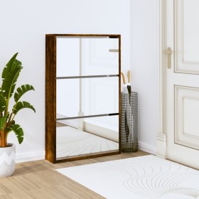 Schuhschrank und Spiegel mit 3 Ebenen in geräucherter Eiche, 63x17x102,5 cm. von vidaXL, Schuhregale und Schuhorganisatoren -...