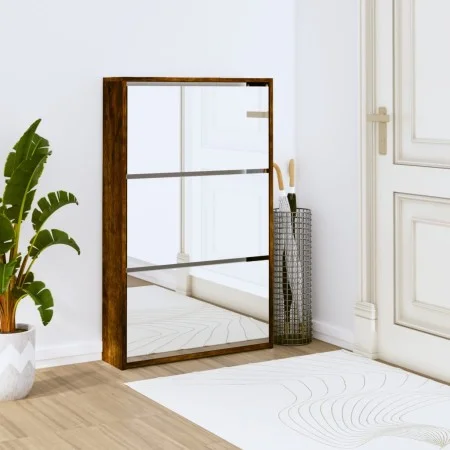 Schuhschrank und Spiegel mit 3 Ebenen in geräucherter Eiche, 63x17x102,5 cm. von vidaXL, Schuhregale und Schuhorganisatoren -...