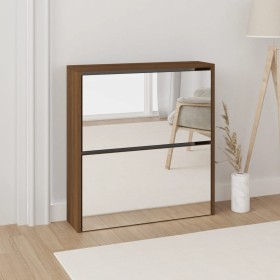 Mueble zapatero con espejo 2 niveles roble marrón 63x17x67 cm
