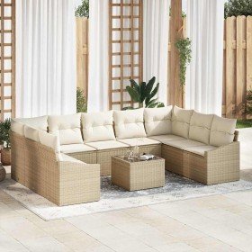 Conjunto de sofá de jardín 10 pcs Beige Poliratán