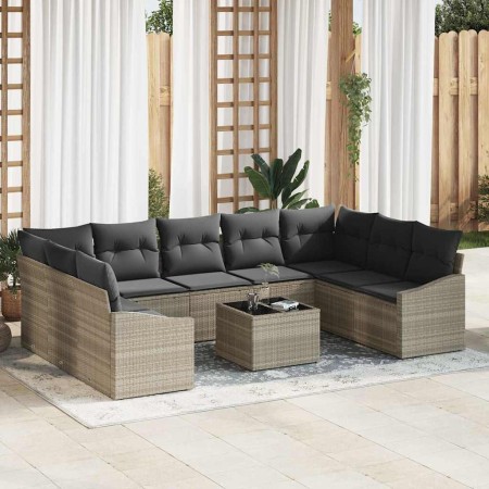 Conjunto de sofá de jardín 10 pcs Gris claro Poliratán