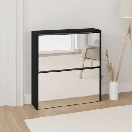 Shoe cabinet with mirror 2 levels black 63x17x67 cm by vidaXL, Shoe racks and shoe organizers - Ref: Foro24-342629, Price: 94...