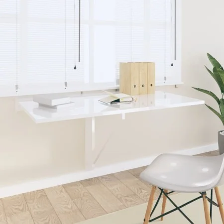 Folding wall-mounted table, glossy white plywood, 100x60x56 cm by vidaXL, Folding tables - Ref: Foro24-342649, Price: 75,23 €...