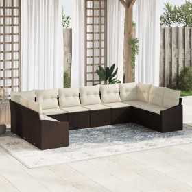Conjunto de sofá de jardín 10 pcs Marrón Poliratán