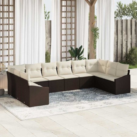 Conjunto de sofá de jardín 10 pcs Marrón Poliratán