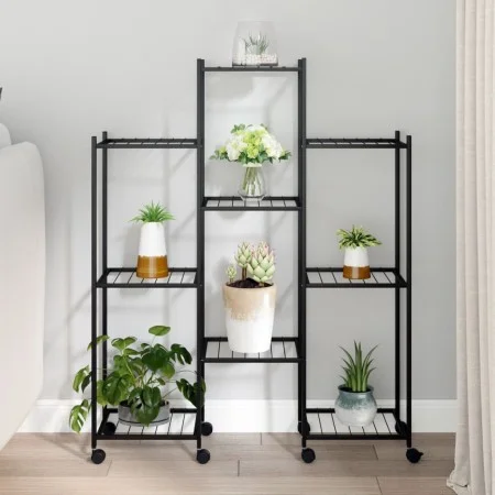 Soporte para flores con ruedas hierro negro 83x25x100 cm de vidaXL, Soportes para macetas - Ref: Foro24-343124, Precio: 58,83...