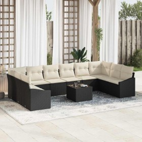 Conjunto de sofá de jardín 11 pcs Negro Poliratán
