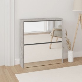 Mueble zapatero con espejo 2 niveles gris hormigón 63x17x67 cm