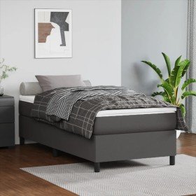 Cama box spring con colchón cuero sintético gris 90x200 cm Cama box spring con colchón cuero sintético gris 90x200 cm