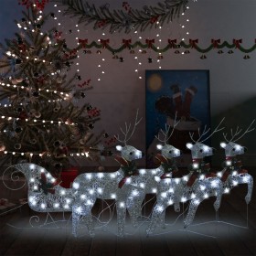 Decoración navideña de jardín renos y trineo plateado 100 LED