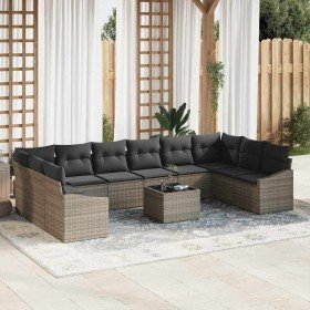 Conjunto de sofá de jardín 11 pcs Gris Poliratán