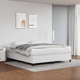 Cama box spring con colchón cuero sintético blanco 180x200 cm Cama box spring con colchón cuero sintético blanco 180x200 cm