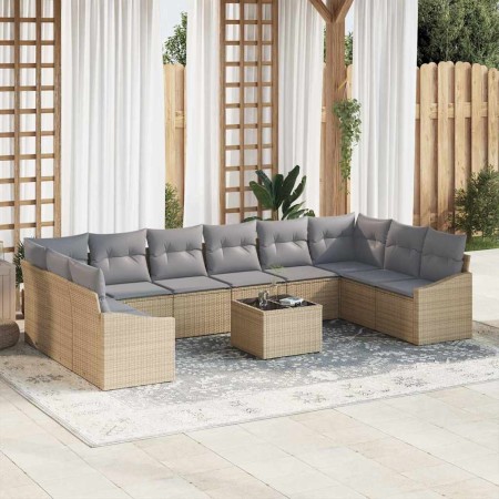 Conjunto de sofá de jardín 11 pcs Beige Poliratán