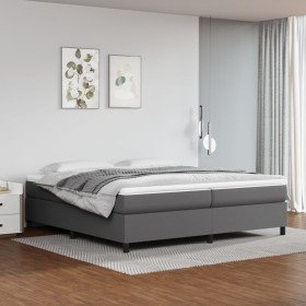Cama box spring con colchón cuero sintético gris 200x200 cm Cama box spring con colchón cuero sintético gris 200x200 cm