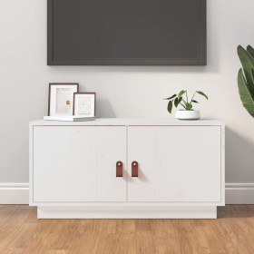 Mueble de TV de madera maciza de pino blanco 80x34x40 cm