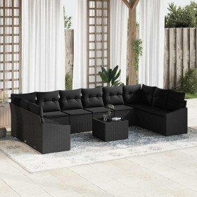 Conjunto de sofá de jardín 11 pcs Negro Poliratán