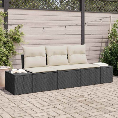 Conjunto de sofá de jardín 3 pcs Negro Poliratán