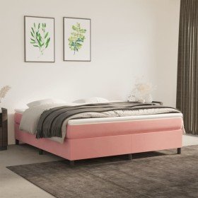 Cama box spring con colchón terciopelo rosa 160x200 cm en Camas y somieres | Comprar online en Foro24