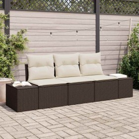 Conjunto de sofá de jardín 3 pcs Marrón Poliratán