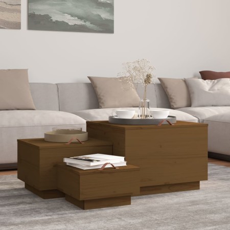 Storage boxes with lid 3 pcs solid honey pine wood by vidaXL, Lockers and storage cabinets - Ref: Foro24-818248, Price: 99,80...