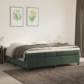 Cama box spring con colchón terciopelo verde oscuro 200x200 cm Cama box spring con colchón terciopelo verde oscuro 200x200 cm