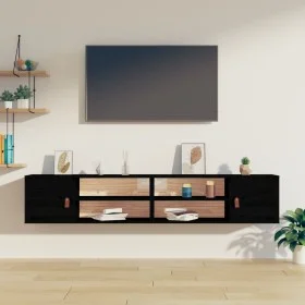 Wall cabinets 2 units solid black pine wood 80x30x30 cm by vidaXL, Shelves and shelves - Ref: Foro24-818394, Price: 77,92 €, ...