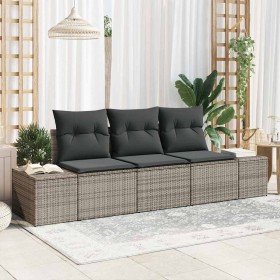 Conjunto de sofá de jardín 3 pcs Gris Poliratán