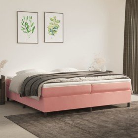 Cama box spring con colchón terciopelo rosa 200x200 cm Cama box spring con colchón terciopelo rosa 200x200 cm