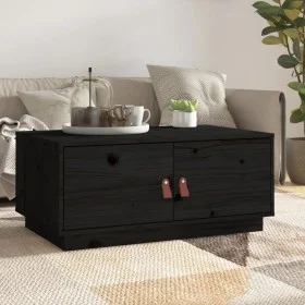 Couchtisch aus massivem schwarzem Kiefernholz, 80 x 50 x 35 cm von vidaXL, Couchtisch - Ref: Foro24-818254, Preis: 79,58 €, R...