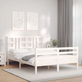 Estructura de cama con cabecero madera maciza blanco 140x190 cm