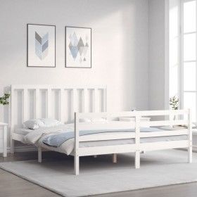 Weißer Massivholzbettrahmen mit Kopfteil 160x200 cm von vidaXL, Betten und Lattenroste - Ref: Foro24-3193802, Preis: 142,11 €...