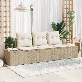 Conjunto de sofá de jardín 3 pcs Beige Poliratán Conjunto de sofá de jardín 3 pcs Beige Poliratán