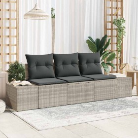 Conjunto de sofá de jardín 3 pcs Gris claro Poliratán