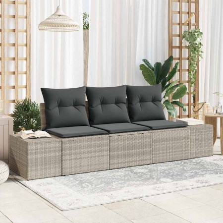 Conjunto de sofá de jardín 3 pcs Gris claro Poliratán
