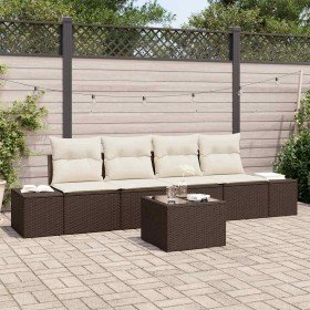 Conjunto de sofá de jardín 5 pcs Marrón y crema 55 x 55 x 37 cm Conjunto de sofá de jardín 5 pcs Marrón y crema 55 x 55 x 37 cm