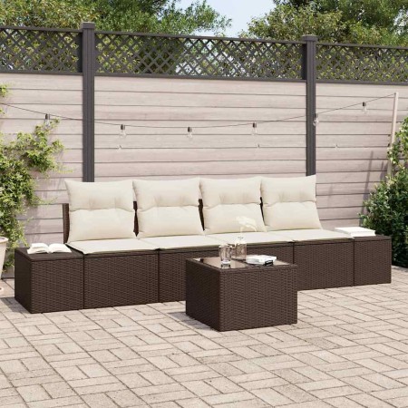 Conjunto de sofá de jardín 5 pcs Marrón y crema 55 x 55 x 37 cm