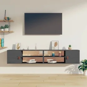 Armarios de pared 2 uds madera maciza pino gris 80x30x30 cm de vidaXL, Estantes y estanterías - Ref: Foro24-818390, Precio: 7...