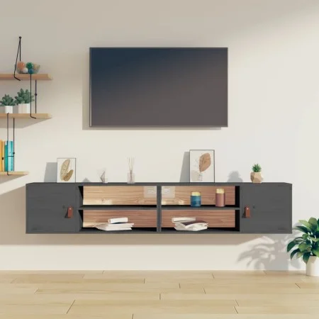 Wandschränke 2 Stück massives graues Kiefernholz 80x30x30 cm von vidaXL, Regale und Regale - Ref: Foro24-818390, Preis: 77,92...