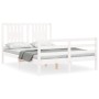White solid wood bed frame with headboard 140x190 cm by vidaXL, Beds and slatted bases - Ref: Foro24-3194552, Price: 144,56 €...