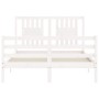 White solid wood bed frame with headboard 140x190 cm by vidaXL, Beds and slatted bases - Ref: Foro24-3194552, Price: 144,56 €...