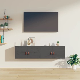 Wall cabinets 2 pcs solid gray pine wood 60x30x30 cm by vidaXL, Shelves and shelves - Ref: Foro24-818370, Price: 96,00 €, Dis...